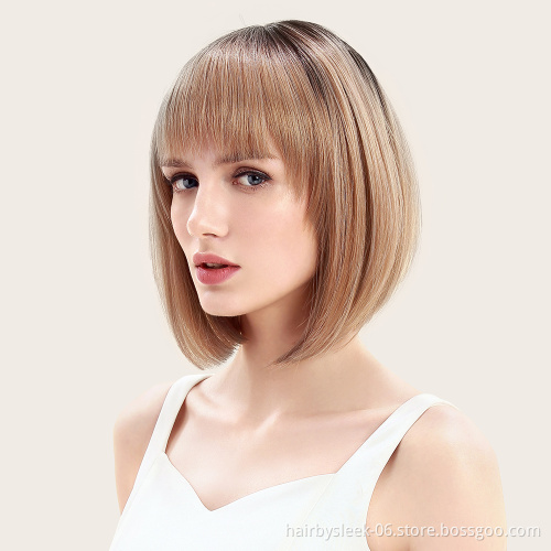 Wholesale wigs with no Lace straight Bob hair for woman machine made Synthetic short fiber wig girl hair cheap synthetic wigs